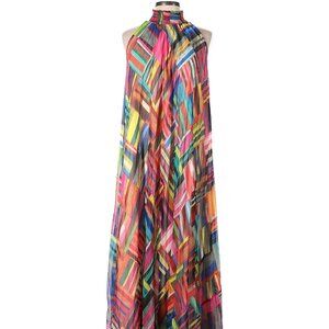 DESIGNER RANNA GILL MULTI COLOR MOCK NECK SLEEVELESS 48" LONG DRESS SIZE LARGE